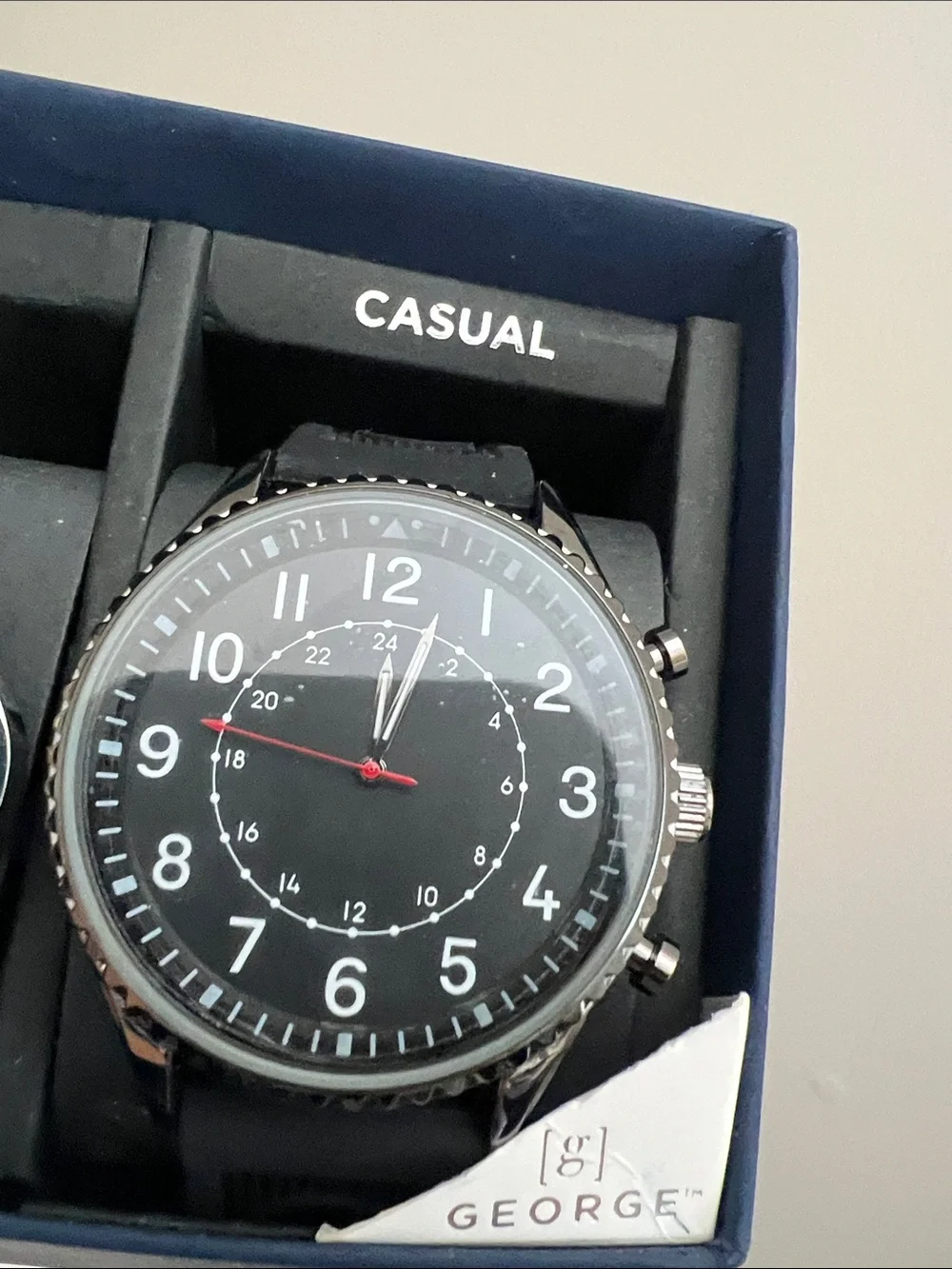 George  - Men's Two-Piece Watch Set - Black Faces, Silver & Black Cases NWT